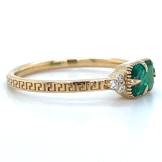 18ct Yellow Gold Earth Grown Horizontal Set 0.37-0.47ct Emerald with Side Trio of 0.04ct Diamond Ring