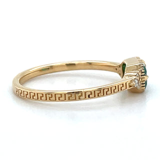 18ct Yellow Gold Earth Grown Horizontal Set 0.37-0.47ct Emerald with Side Trio of 0.04ct Diamond Ring