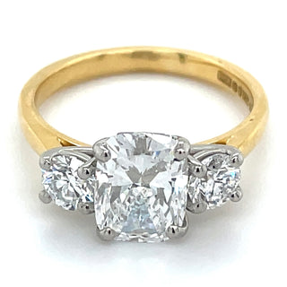 Vanessa - 18ct Yellow Gold Laboratory Grown 2.65ct Elongated Cushion Cut Diamond Engagement Ring With Round Side Stones