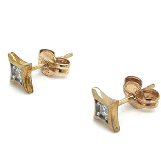 9ct Yellow Gold North Star and Round Cz Earrings
