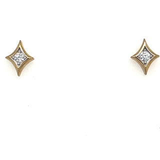 9ct Yellow Gold North Star and Round Cz Earrings