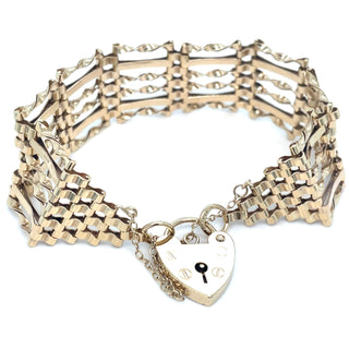 Vintage 9ct Yellow Gold Intricate Gate Heart Locket Bracelet