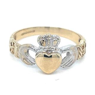Vintage 9ct Two Tone Gold Ladies Claddagh Ring