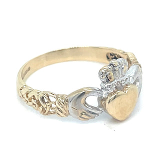 Vintage 9ct Two Tone Gold Ladies Claddagh Ring