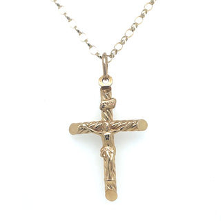Vintage 9ct Yellow Gold Elongated Oval Link Crucifix Necklace