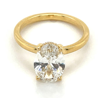 Millie - 18ct Yellow Gold 2.66ct Laboratory Grown Oval Solitaire Engagement Ring With Hidden Halo