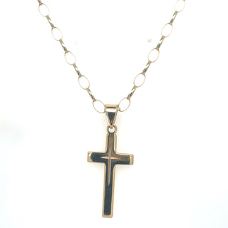 Vintage 9ct Yellow Gold Classic Cross with Elongated Oval Link Chain Necklace