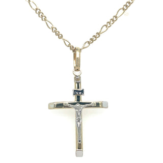 Vintage 9ct Two Tone Crucifix and Figaro Chain Necklace