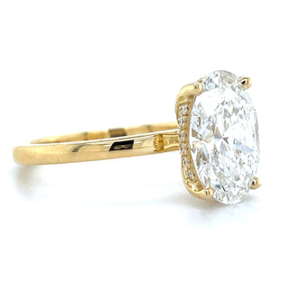 Millie - 18ct Yellow Gold 2.66ct Laboratory Grown Oval Solitaire Engagement Ring With Hidden Halo