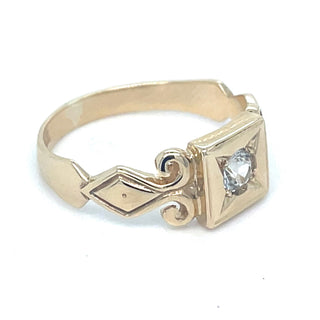 Vintage 9ct Yellow Gold Square Aquamarine and Waved Shoulder Ring