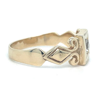 Vintage 9ct Yellow Gold Square Aquamarine and Waved Shoulder Ring