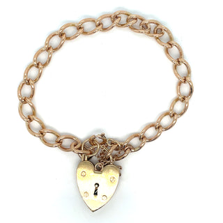 Vintage 9ct Rose Gold Oval Cable Link Heart Locket Bracelet