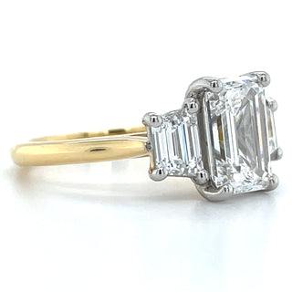 Madison - 18ct Yellow Gold 3.56ct Laboratory Grown Three Stone Emerald Cut Diamond Engagement Ring