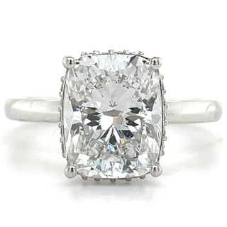 Grace - 14ct White Gold 2.65ct Laboratory Grown Elongated Cushion Cut Diamond Engagement Ring With Hidden Halo