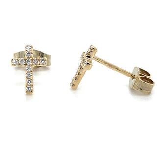 9ct Yellow Gold 0.08ct Earth Grown Diamond Cross Earrings