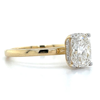 Grace - 14ct Yellow Gold 1.62ct Laboratory Grown Elongated Cushion Cut Diamond Engagement Ring With Hidden Halo