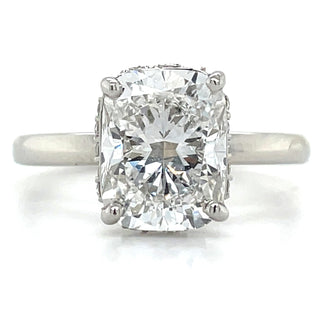Grace - Platinum 2.13 / 2.14ct Laboratory Grown Elongated Cushion Cut Diamond Engagement Ring With Hidden Halo