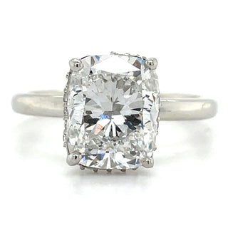 Grace - Platinum 2.66ct Laboratory Grown Elongated Cushion Cut Diamond Engagement Ring With Hidden Halo
