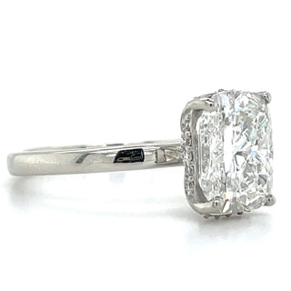 Grace - Platinum 2.59ct Laboratory Grown Elongated Cushion Cut Diamond Engagement Ring With Hidden Halo