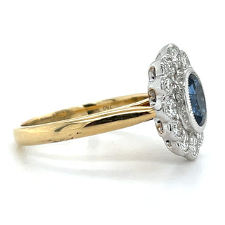 18ct Yellow Gold 0.77ct Sapphire & 0.74ct Diamond Halo Ring