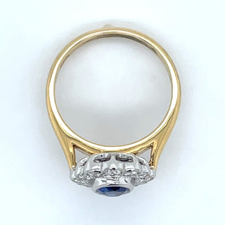 18ct Yellow Gold 0.77ct Sapphire & 0.74ct Diamond Halo Ring