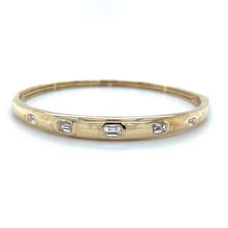 9ct Yellow Gold Gypsy Set Laboratory Grown Emerald Cut Diamond Bangle