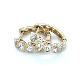 9ct Yellow Gold Five Stone Laboratory Grown Bezel Set Oval 1.15ct Diamond Hoop Earrings