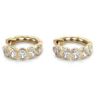 9ct Yellow Gold Five Stone Laboratory Grown Bezel Set Oval 1.15ct Diamond Hoop Earrings