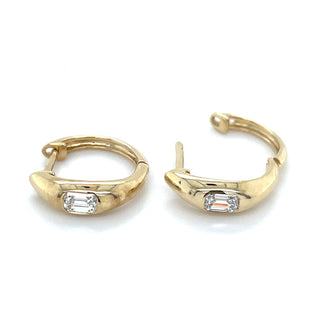 9ct Yellow Gold Bezel Set Emerald Cut Laboratory Grown 0.46ct Diamond Hoop Earrings.