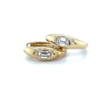 9ct Yellow Gold Bezel Set Emerald Cut Laboratory Grown 0.46ct Diamond Hoop Earrings.