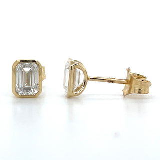 9ct Yellow Gold Bezel set Emerald Cut 0.96ct Laboratory Grown Diamond Earrings