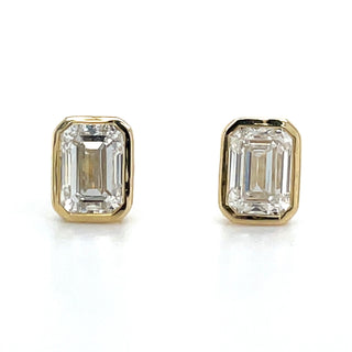 9ct Yellow Gold Bezel set Emerald Cut 0.96ct Laboratory Grown Diamond Earrings