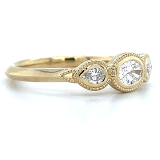 9ct Yellow Gold Oval with Pear Side Stones Milgrain Edge 0.44ct Laboratory Grown Diamond RIng