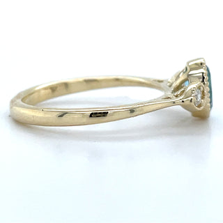 9ct Yellow Gold Milgrain Edge Earth Grown 0.80ct Blue Topaz & 0.10ct Diamond Ring