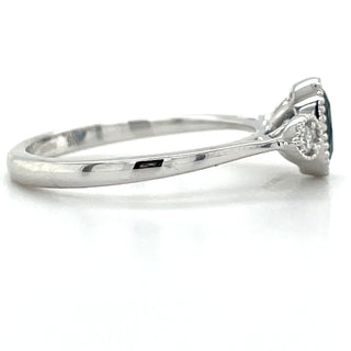 9ct White Gold Milgrain Edge Earth Grown 0.83ct London Blue Topaz & 0.10ct Diamond Ring