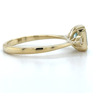 9ct Yellow Gold Milgrain Edge Earth Grown 1.26ct Blue Topaz & 0.10ct Diamond Ring