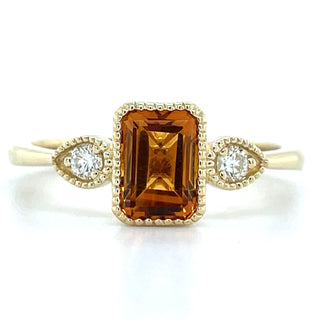 9ct Yellow Gold Milgrain Edge Earth Grown 0.85ct Citrine & 0.10ct Diamond Ring