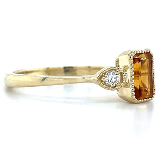 9ct Yellow Gold Milgrain Edge Earth Grown 0.85ct Citrine & 0.10ct Diamond Ring
