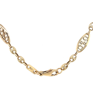 Vintage 9ct Yellow Gold Ornate & Anchor Link Long Necklace