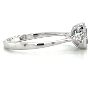 9ct White Gold Milgrain Edge Earth Grown 1.21ct Blue Topaz & 0.10ct Diamond Ring