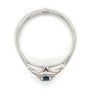 9ct White Gold 0.40ct Oval Sapphire Castle Halo With Vintage 0.12ct Diamond Side Detail Ring