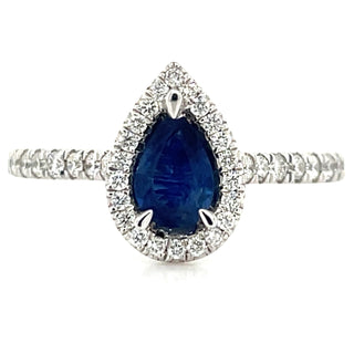 9ct White Gold Earth Grown Pear Cut 0.50ct Navy Sapphire And 0.27ct Diamond Ring