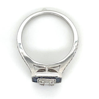 India - 18ct White Gold Earth Grown 1.45ct Sapphire Halo millgrain Edge Diamond Ring