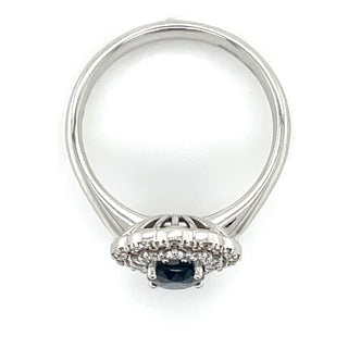 18ct White Gold Earth Grown 1.01ct Sapphire Surrounded by a Double Halo of 0.39ct Diamonds