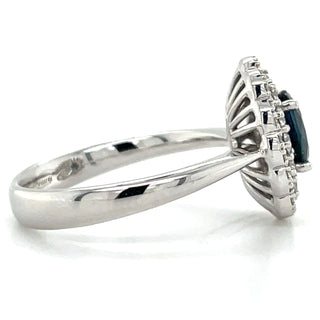 18ct White Gold Earth Grown 1.01ct Sapphire Surrounded by a Double Halo of 0.39ct Diamonds