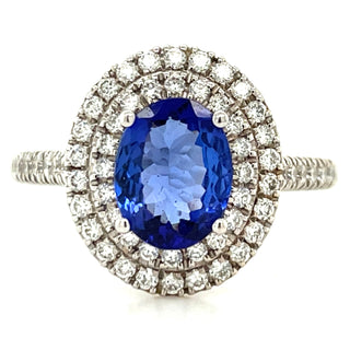 18ct White Gold Earth Grown Tanzanite And Diamond Double Halo