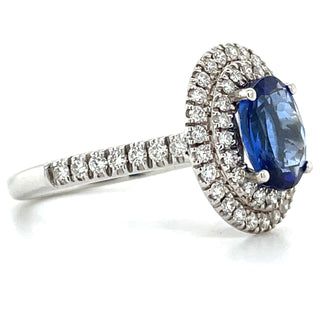 18ct White Gold Earth Grown Tanzanite And Diamond Double Halo