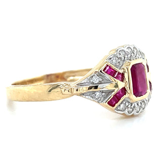 9ct Yellow Gold Vintage Inspired Earth Grown Ruby & Diamond Ring