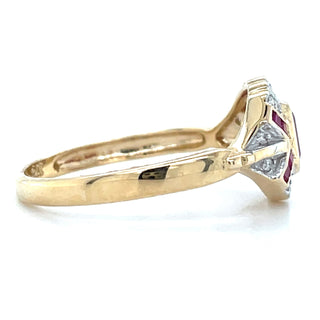 9ct Yellow Gold Vintage Inspired Earth Grown Ruby & Diamond Ring