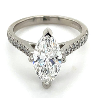 Autumn - Platinum 2.21ct Laboratory Grown Marquise Diamond Solitaire Engagement Ring With Castle Set Shoulders